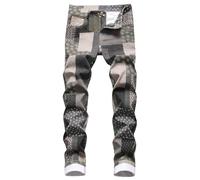 Pantalon Homme Denim Droit Ajustée Vintage Décontracté Pantalons Homme Jeans Troué Déchiré Serré Mode Punk Automne Hiver Slim Fit Hole Ripped Men Pants Bouton Portefeuille Cuir Personnalisé (Grey, XL)