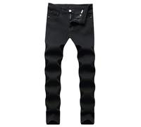 Pantalon Homme Denim Droit Bleu Automne Hiver Décontracté Classique Pantalons Homme Jeans Noir Ajustée Mode Punk Slim Fit Men Pants Bouton Fermeture éclair Jean Pantalon Carte Bancaire Rangement (38)