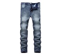 Pantalon Homme Denim Droit Noir Automne Hiver Classique Décontracté Pantalons Homme Jeans Bleu Ajustée Mode Punk Slim Fit Men Pants Bouton Fermeture éclair Jean Chausson Fille Coffret Pour (Grey, 32)