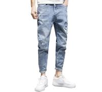 Pantalon Homme Denim Droit Trou Frotté Bleu Gris Vintage Décontracté Pantalons Homme Jeans Serré Ajustée Noir Blanc Mode Punk Déchiré Troué Jeans Automne Hiver Slim Ripped Carte Bancaire (Grey, 32)