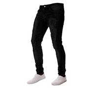 Pantalon Homme Denim Droit Trou Frotté Mode Punk Pantalons Homme Jeans Ajustée Serré Noir Blanc Automne Hiver Gris Bleu Déchiré Troué Jeans Vintage Décontracté Slim Coffret Ceinture Portefeuille (30)