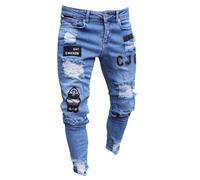 Pantalon Homme Denim Droite Blanc Noir Mode Décontracté Pantalons Homme Jogging Imprimé Hip Hop Punk Jeans Chino Bouton Taille Haute Bleu Gris Automne Hiver Slim Fit Men Pants Portefeuille (Blue, XL)