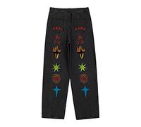Pantalon Homme Denim Droite Imprimé Décontracté Mode Pantalons Jeans Homme Noir Blanc Punk Hip Hop Jeans Gris Bleu Bouton Ajustée Automne Hiver Slim Fit Men Pants Portefeuille Cuir Bonnet Chat (M)