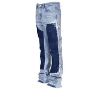 Pantalon Homme Droite Blanc Noir Mode Décontracté Pantalons Homme Denim Imprimé Hip Hop Punk Jeans Bleu Gris Bouton Ajustée Automne Hiver Slim Fit Men Pants Vêtements Portefeuille Monnaie (Blue, L)