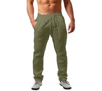 Pantalon Homme en Coton Et Lin, Pantalon Fluide Uni, avec Cordon De Serrage Taille Elastique Pantalon Long Couleur Unie Coupe Décontractée Pantalons Large Pantalon De Jogging Plage Long Pants