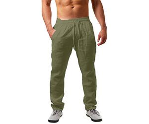 Pantalon Homme en Coton Et Lin, Pantalon Fluide Uni, avec Cordon De Serrage Taille Elastique Pantalon Long Couleur Unie Coupe Décontractée Pantalons Large Pantalon De Jogging Plage Long Pants