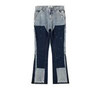 Pantalon Homme Imprimé Denim Mode Décontracté Pantalons Homme Blanc Noir Hip Hop Punk Jeans Droite Gris Bleu Bouton Ajustée Automne Hiver Slim Fit Men Pants Ensemble Chic Portefeuille (Blue, XXXL)