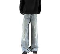 Pantalon Homme Jeans - Ample À Jambes Larges Délavé Et Rétro pour S Droit De Loisirs De Rue (Blue XXXL)