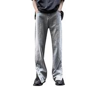 Pantalon Homme Jeans Ample Droit Trou Mode Décontracté Gris Bleu Pantalons Jeans Homme Déchiré Troué Grande Taille Punk Hip Hop Noir Blanc Automne Hiver Ripped Loose Fit Straight Leg Men (Blue, S)