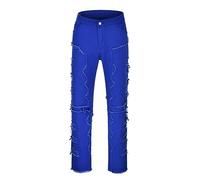 Pantalon Homme Jeans Bleu Gris Trou Droit Mode Décontracté Pantalons Jeans Homme Noir Blanc Troué Déchiré Hip Hop Punk Ample Grande Taille Automne Hiver Ripped Loose Fit Portefeuille Cuir (Blue, M)