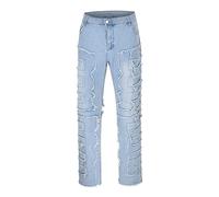 Pantalon Homme Jeans Bleu Gris Trou Droit Mode Décontracté Pantalons Jeans Homme Noir Blanc Troué Déchiré Hip Hop Punk Ample Grande Taille Automne Hiver Ripped Loose Fit Portefeuille (Light Blue, M)