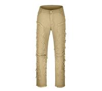 Pantalon Homme Jeans Bleu Gris Trou Droit Mode Décontracté Pantalons Jeans Homme Noir Blanc Troué Déchiré Hip Hop Punk Ample Grande Taille Automne Hiver Ripped Loose Fit Portefeuille Cuir (Khaki, XL)