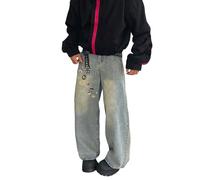 Pantalon Homme Jeans, Jean Homme DéContracté en Denim avec Ceinture IntéGréE Et Badge Imprimé Coupe Droite Et Confortable pour Style Urbain Moderne