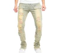 Pantalon Homme Jeans Pantalons Hip Hop pour Hommes,Streetwear Skater À Jambe Large,Pantalons en Denim Coupe Loose Jean Cargo Jaune M
