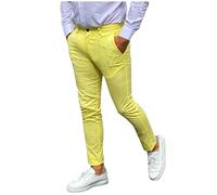 Pantalon Homme Jogging Coton Automne Hiver Travail Décontracté Pantalon Homme Chino Skinny Bleu Sport Mode Vêtement Polaire pour avec Poches et Cordon de Portefeuille Serveur pour Billets (Yellow, L)