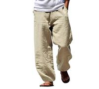 Pantalon Homme Leger Taille Elastique Large et Fluide - Simple avec Poche, Coton Lin pour Plage, Grande Taille Indoor