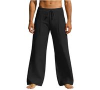 Pantalon Homme Lin Coton Large Taille Élastique Cordon Plage
