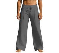 Pantalon Homme Lin Coton Large Taille Élastique Cordon Plage