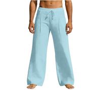 Pantalon Homme Lin Coton Large Taille Élastique Cordon Plage