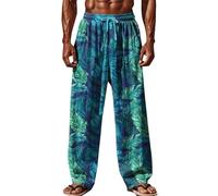 Pantalon Homme Lin et Coton Ete Decontracte Pantalons de Plage Confortable Respirant Pantalon de Sport Léger Taille Elastique Ample Pantalons de Jogging Classique Imprimé Pants avec Poches