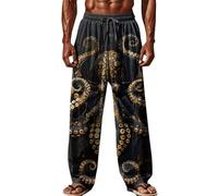 Pantalon Homme Lin et Coton Ete Decontracte Pantalons de Plage Confortable Respirant Pantalon de Sport Léger Taille Elastique Ample Pantalons de Jogging Classique Imprimé Pants avec Poches