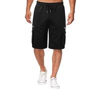 Pantalon Homme, Pantalon en Coton -Poches Été Fermeture Éclair Salopette Décontractée Pantalons pour Hommes À Cinq Points pour Hommes (Black, M)