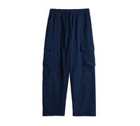 Pantalon Homme Taille Elastique, Pantalon Cargo Ample À Poches pour Homme, Style Streetwear, Décontracté, Épais, Coupe Droite, Jambes Larges (Navy, L)