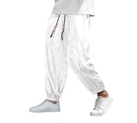 Pantalon Homme Vêtements d'été pour Hommes Ice Silk Dark Flower Pants Mens Fashion Loose Beach Pants Retro Radish Men.(White,M)