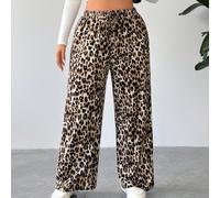 Pantalon imprimé léopard grande taille à jambes larges et décontracté 0XL,1XL,2XL,3XL,4XL,5XLImprimé léopard,Tout Imprimé,Motif texturéTissu tricoté