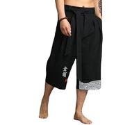 Pantalon Japonais pour Homme 3/4 Long Coton Lin Homme de Kimono Pantalon Court Vêtements Traditionnels Asiatiques avec Cordon de Serrage Vêtements Décontracté Pantacourt Japonais D'éTé