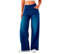 Pantalon Jean Femme Taille éLastiquéE Large Taille Haute Coupe AjustéE DéContracté Ample Pantalons Droit Classics D'éTé De Bureau Affaires Travail Quotidien Jeans Chic Et éLéGant Pants