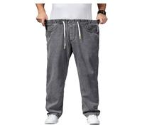 Pantalon jean surdimensionné - Pantalon jean baggy pour homme, extensible, coupe loose, taille haute, droit, stretch, jean stonewashed, denim, pantalon cargo décontracté, gris, L