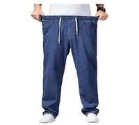 Pantalon jean surdimensionné - Pantalon jean baggy pour homme, extensible, coupe loose, taille haute, droit, stretch, jean stonewashed, denim, pantalon cargo décontracté, bleu, 5XL