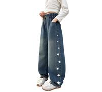 Pantalon Jeans Filles Mode Confortable Tissu Élastique Saisons Automne Hiver Printemps Été Enfance Adolescence Décontracté Poches Pratiques (Blue-D, 4-5 Years)