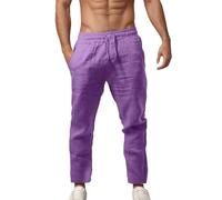 Pantalon Jogging Coton Lin Homme Été Coupe Droite Taille Elastique avec Cordon De Serrage Poches Pants De Travail Léger pour Hommes Baggy Large pour Sport, Travail, Plage, Grandes Tailles