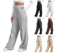 Pantalon Jogging Femme Décontracté Jambe Large Polaire Pantalon de Survêtement Taille Elastique Ample Tenue de Sport Sweatpants (FR/ES, Alpha/Lettres, TG, Taille Normale, Taille Normale, Noir)