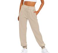 Pantalon Jogging Femme en Coton Pantalon Jogging Femme Chic Élastique Taille Haute avec Poche Pantalon de Training Sport Yoga et Fitness 1-Kaki M