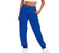 Pantalon Jogging Femme en Coton Pantalon Jogging Femme Chic Élastique Taille Haute avec Poche Pantalon de Training Sport Yoga et Fitness 2-Bleu XL