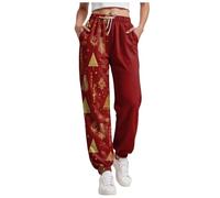 Pantalon Jogging Femme Hiver Collection Noël: Imprimé Neige et Cœur, Tissu Léger et Chaud, Parfait pour Le Sport, Les Voyages, Christmas Printed Sweatpants