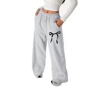Pantalon Jogging Filles Baggy avec Nœud Pantalon de Survêtement Taille Élastique avec Cordon de Serrage et Poches Jambe Droite Large Pantalons Confort Décontracté Couleur Unie Ado 4-16 Ans #0126A