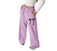 Pantalon Jogging Filles Baggy avec Nœud Pantalon de Survêtement Taille Élastique avec Cordon de Serrage et Poches Jambe Droite Large Pantalons Confort Décontracté Couleur Unie Enfants Ado 4-13 Ans