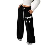 Pantalon jogging Filles Baggy avec Nœud Pantalon de Survêtement Taille Élastique avec Cordon de Serrage et Poches Jambe Droite Large Pantalons Confort Décontracté Couleur Unie Enfants Ado 4-13 Ans