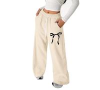 Pantalon jogging Filles Baggy avec Nœud Pantalon de Survêtement Taille Élastique avec Cordon de Serrage et Poches Jambe Droite Large Pantalons Confort Décontracté Couleur Unie Enfants Ado 4-13 Ans