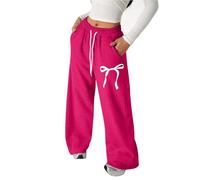 Pantalon Jogging Filles Baggy avec Nœud Pantalon de Survêtement Taille Élastique avec Cordon de Serrage et Poches Jambe Droite Large Pantalons Confort Décontracté Couleur Unie Enfants Ado 4-13 Ans