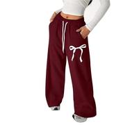 Pantalon Jogging Filles Baggy avec Nœud Pantalon de Survêtement Taille Élastique avec Cordon de Serrage et Poches Jambe Droite Large Pantalons Confort Décontracté Couleur Unie Enfants Ado 4-13 Ans
