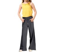 Pantalon Jogging Filles Baggy avec Poches Pantalon de Survêtement Taille Élastique avec Cordon de Serrage Jambe Droite Large Pantalons Confort Décontracté Couleur Unie Sportswear bas Enfants Ado