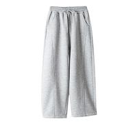 Pantalon Jogging Filles Baggy avec Poches Pantalon de Survêtement Taille Élastique avec Cordon de Serrage Jambe Droite Large Pantalons Confort Décontracté Couleur Unie Sportswear bas Enfants Ado