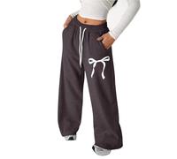 Pantalon Jogging Filles Baggy Imprimé Nœud Pantalon de Survêtement Taille Élastique avec Cordon de Serrage et Poches Jambe Droite Pantalons Confort Décontracté Couleur Unie Enfants Ado 4-13 Ans