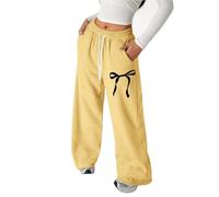 Pantalon Jogging Filles Baggy Imprimé Nœud Pantalon de Survêtement Taille Élastique avec Cordon de Serrage et Poches Jambe Droite Pantalons Confort Décontracté Couleur Unie Enfants Ado 4-13 Ans