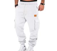 Pantalon Jogging Homme Taille Elastique Outdoor Training Sport Pantalon Bas De Survetement Homme Décontracté Jogging Cargo avec Poches Blanc